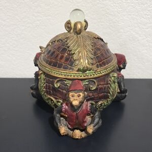 Resin 3 Madcap Monkeys Trinket/ Fruit Bowl with Lid Nice!! Bohemian Oval